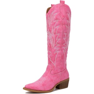 image:imageGLOBALWIN Womens Knee High Long Pointed Toe Western Cowboy Boots For Women23yy12 Pink