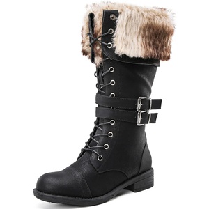 image:imageGLOBALWIN Womens Mid Calf To Knee High Boots Dressy Lace Up Combat Boots for Women Low Heel17yy02black