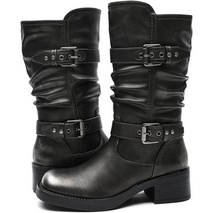 image:imageGLOBALWIN Womens Motorcycle Boots Fall Fashion Mid Calf Boots For Women Square Toe Low Heel24yy01 Silver
