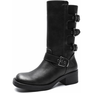image:imageGLOBALWIN Womens Motorcycle Boots Fall Fashion Mid Calf Boots For Women Square Toe Low Heel24yy02 Distressed Silver