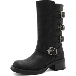 image:imageGLOBALWIN Womens Motorcycle Boots Fall Fashion Mid Calf Boots For Women Square Toe Low HeelBlack