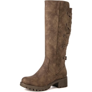 image:imageGLOBALWIN Womens Strappy Motorcycle Knee High Boots Riding Boots Back Lace Up Fall Winter Fashion Knee High Boots For Women22yy07 Camel2