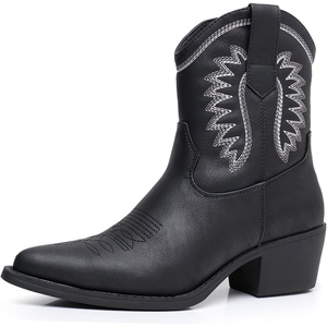 image:imageGLOBALWIN Womens Western Charm Cowgirl Boots Mid Calf Comfy Cowboy Boots For Women With Pointed Toe23yy07 Black
