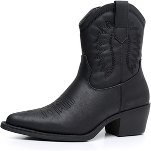 image:imageGLOBALWIN Womens Western Charm Cowgirl Boots Mid Calf Comfy Cowboy Boots For Women With Pointed Toe23yy07 Black3
