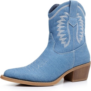 image:imageGLOBALWIN Womens Western Charm Cowgirl Boots Mid Calf Comfy Cowboy Boots For Women With Pointed Toe23yy07 Denim Blue