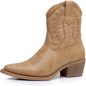 image:imageGLOBALWIN Womens Western Charm Cowgirl Boots Mid Calf Comfy Cowboy Boots For Women With Pointed Toe23yy07 Kahki