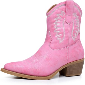 image:imageGLOBALWIN Womens Western Charm Cowgirl Boots Mid Calf Comfy Cowboy Boots For Women With Pointed Toe23yy07 Pink