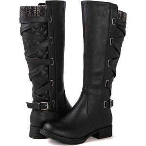 image:imageGLOBALWIN Womens Quilted Knee High Fashion Boots Strappy Boots For Women21yy10 Black4