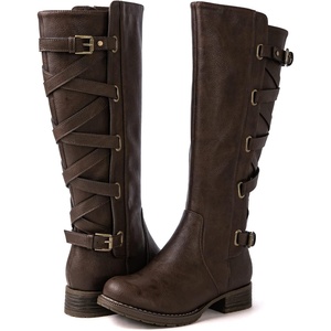 image:imageGLOBALWIN Womens Quilted Knee High Fashion Boots Strappy Boots For Women21yy10 Brown3